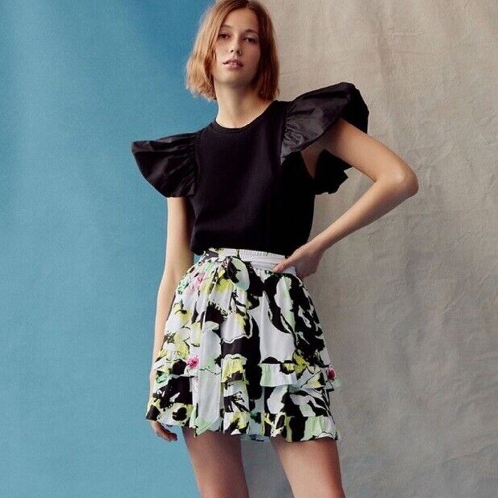 NWT Peter Som x ANTHROPOLOGIE Ruffled Mini Skirt Floral Size Small
